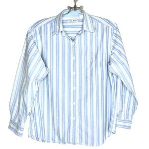 L.L. Bean Women's Button Down Long Sleeve Blue Stripe Shirt Size Small